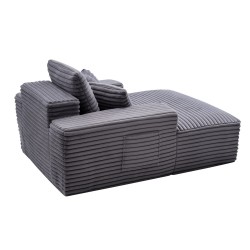 Chaiselongue lepotuoli harmaa raidallinen tekoturkispäällinen 1240×1700×700 mm korkeajoustoinen vaahto