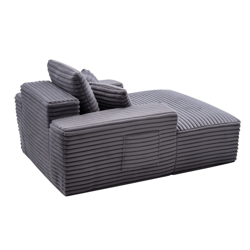 Chaiselongue lepotuoli harmaa raidallinen tekoturkispäällinen 1240×1700×700 mm korkeajoustoinen vaahto