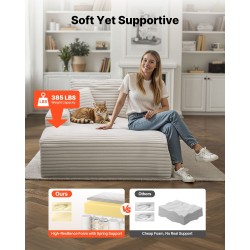 Lepotuoli sisäkäyttöön vaalea beige 3,5 cm raidallinen tekoturkiskangas vaahtomuovi ja jouset