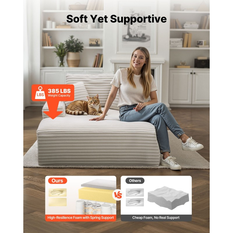 Lepotuoli sisäkäyttöön vaalea beige 3,5 cm raidallinen tekoturkiskangas vaahtomuovi ja jouset