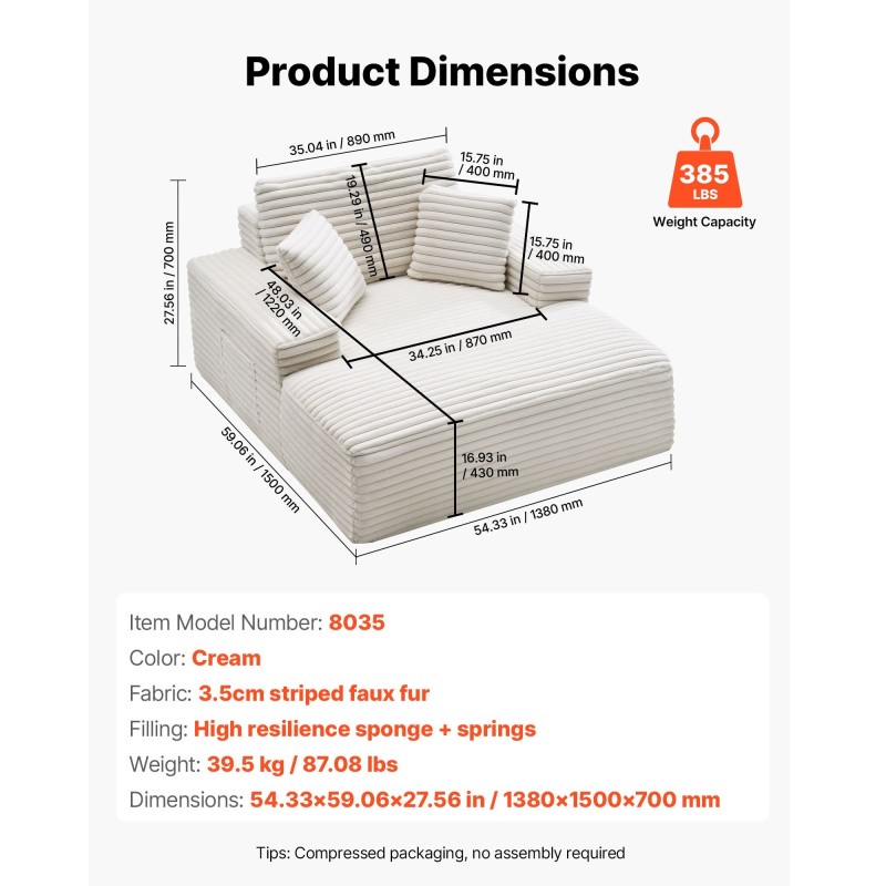 Lepotuoli sisäkäyttöön vaalea beige 3,5 cm raidallinen tekoturkiskangas vaahtomuovi ja jouset