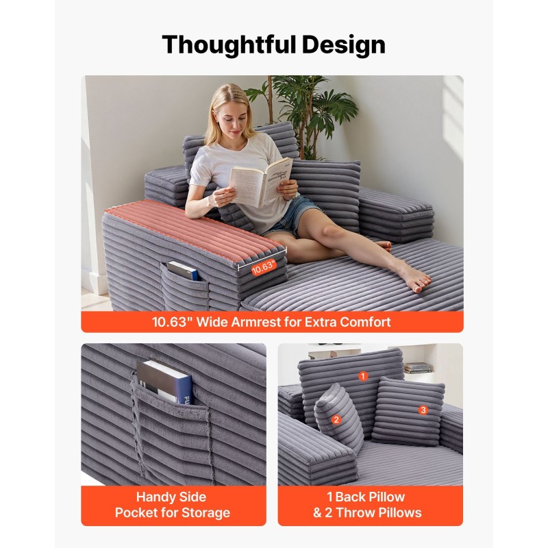 Lepotuoli tilava harmaa keinoturkisverhoilulla jousituksella ja heittotyynyillä