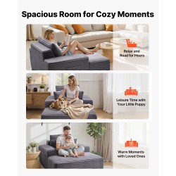 Lepotuoli tilava harmaa keinoturkisverhoilulla jousituksella ja heittotyynyillä