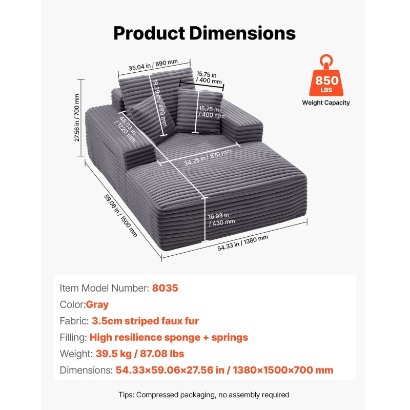 Lepotuoli tilava harmaa keinoturkisverhoilulla jousituksella ja heittotyynyillä