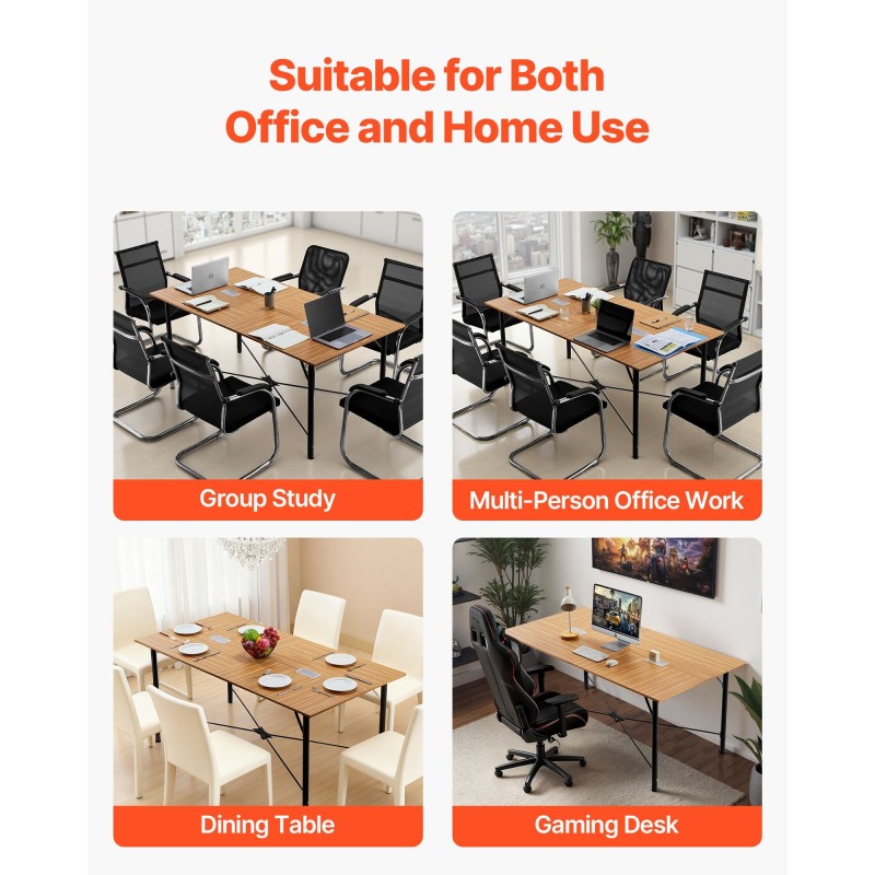 Neuvottelupöytä 1800 mm 6–8 henkilölle metallijaloilla ruskealla puunsyykuviolla