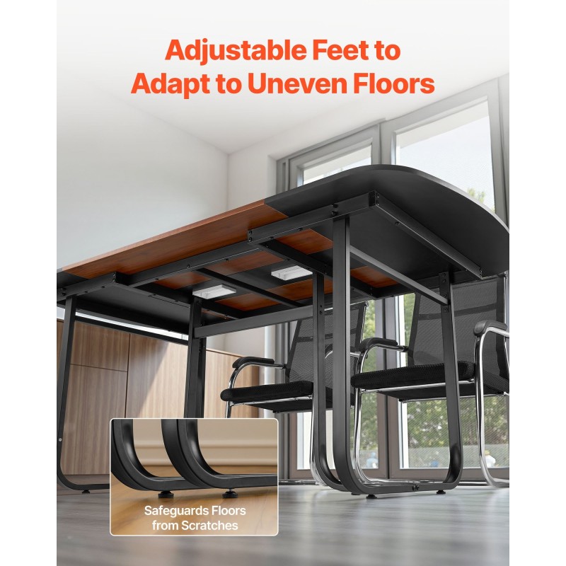 Ovaali neuvottelupöytä 1800 mm 6–8 henkilölle ruskea puukuosi mustat metallijalat kaapelinhallinta