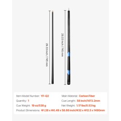 Biljardikeppi hiilikuituinen 58-tuumainen kaksiosainen mattapintainen ruostumaton teräsliitos