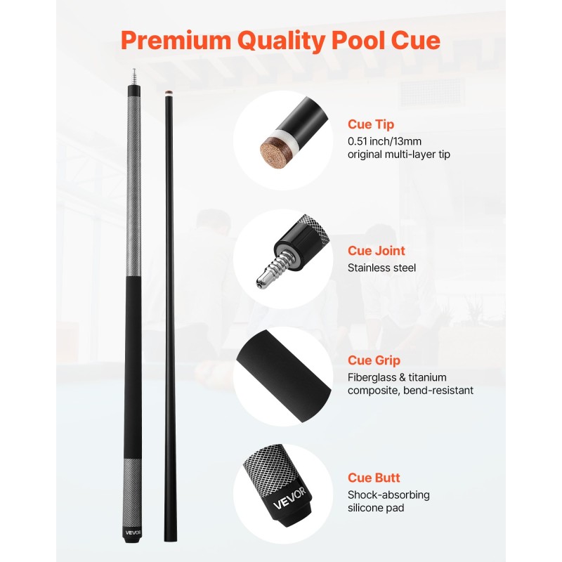 Biljardikeppi lasikuitu-titaanikomposiitti 58 tuumaa kaksiosainen ammattikäyttöön