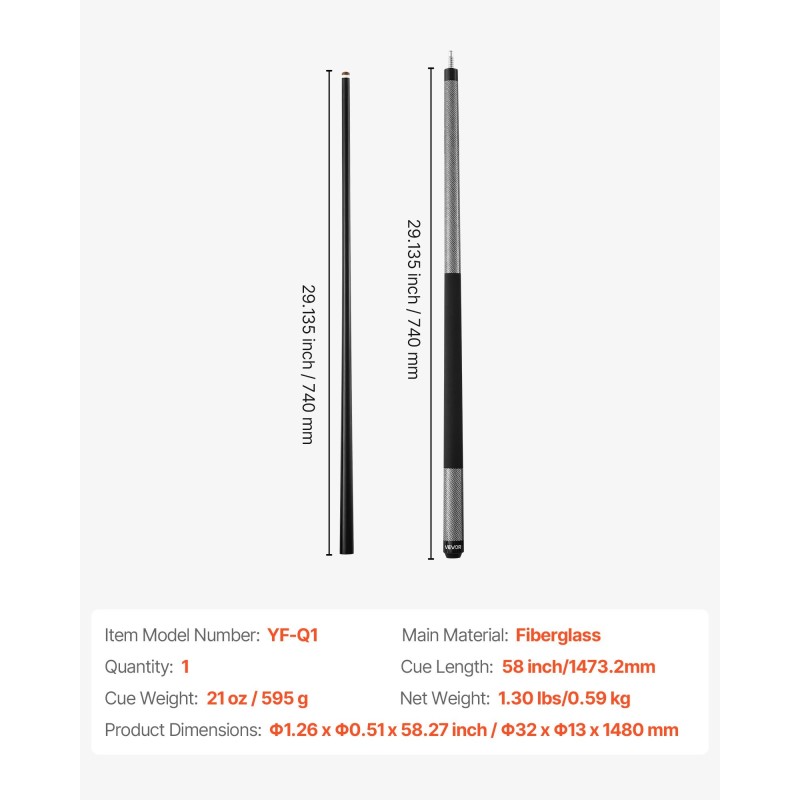 Biljardikeppi lasikuitu-titaanikomposiitti 58 tuumaa kaksiosainen ammattikäyttöön