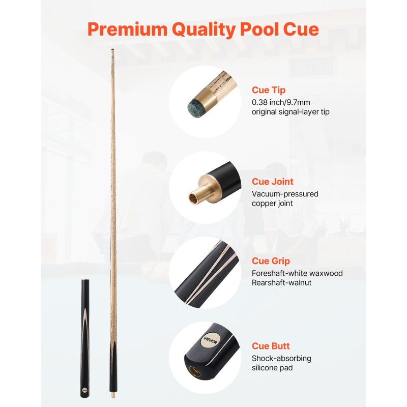 Snookermaila 57-tuumainen sata prosenttia massiivipuuta nahkakärki kaksiosainen kotelo mukana