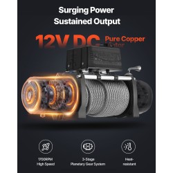 Sähkövinssi 4500 kg vetokyky 12V teräsvaijeri 8,3 mm 19,8 m