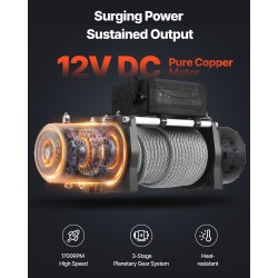 Sähkövinssi teräsvaijerilla 9,1 mm 24 m 5400 kg vetokyky IP55 maastoajoneuvoille