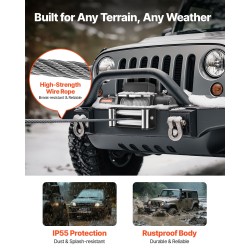 Sähkövinssi teräsvaijerilla 9,1 mm 24 m 5400 kg vetokyky IP55 maastoajoneuvoille