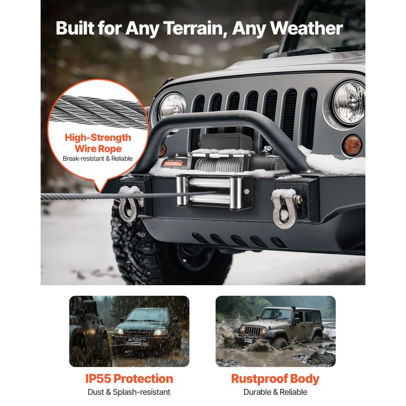 Sähkövinssi teräsvaijerilla 9,1 mm 24 m 5400 kg vetokyky IP55 maastoajoneuvoille