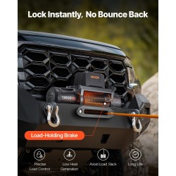 Sähkövinssi 12V vetokyky 6100 kg synteettinen köysi 9,5 mm 28 m IP67