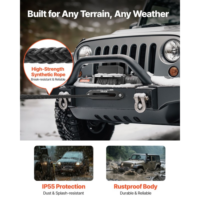 Sähkövinssi 12V 6100 kg synteettinen köysi 26 m langaton ja langallinen ohjaus