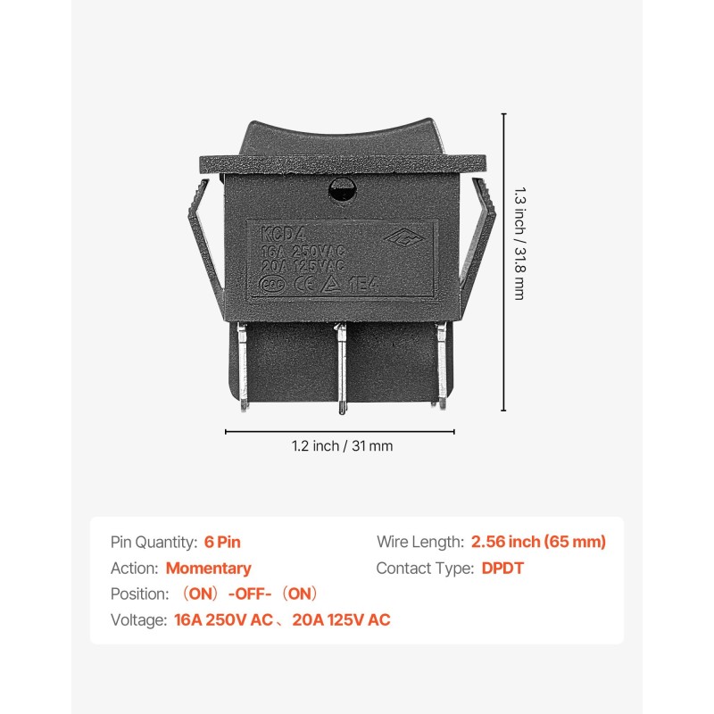 Keinukytkin kuusi-napainen kolmiasentoinen hetkellisellä automaattipalautuksella IP20-suojattu tasavirtamoottoreille