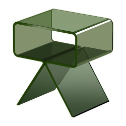 Akryylinen läpinäkyvä vihreä yöpöytä säilytystasolla 30 x 39 x 43 cm