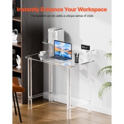 Akryylipöytä läpinäkyvä 2-tasoinen näytönkorokkeella 50 x 80 x 88 cm