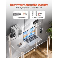 Akryylipöytä läpinäkyvä 2-tasoinen näytönkorokkeella 50 x 80 x 88 cm