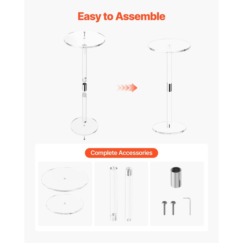 Akryylinen läpinäkyvä sivupöytä pyöreä pöytätaso 25,4×25,4×54 cm