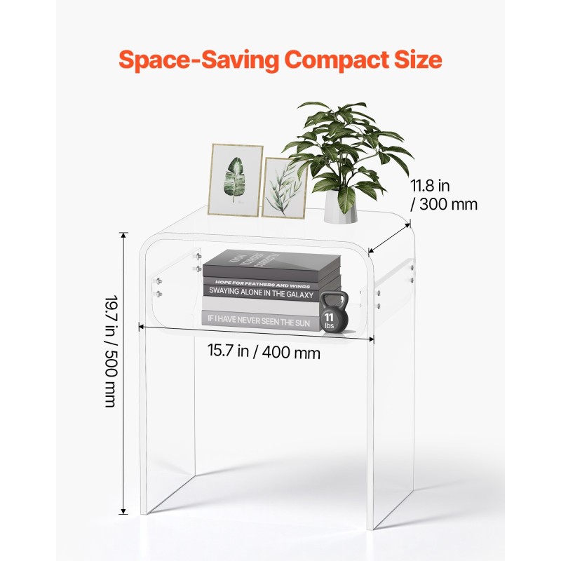 Sivupöytä akryylinen läpinäkyvä kaksitasoinen kompakti yöpöytä