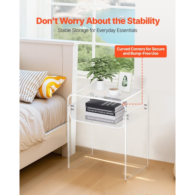 Sivupöytä akryylinen läpinäkyvä kaksitasoinen kompakti yöpöytä