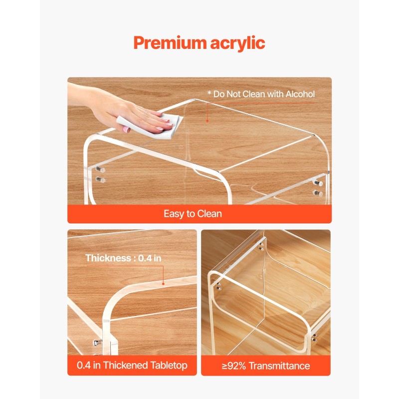 Sivupöytä akryylinen läpinäkyvä kaksitasoinen kompakti yöpöytä