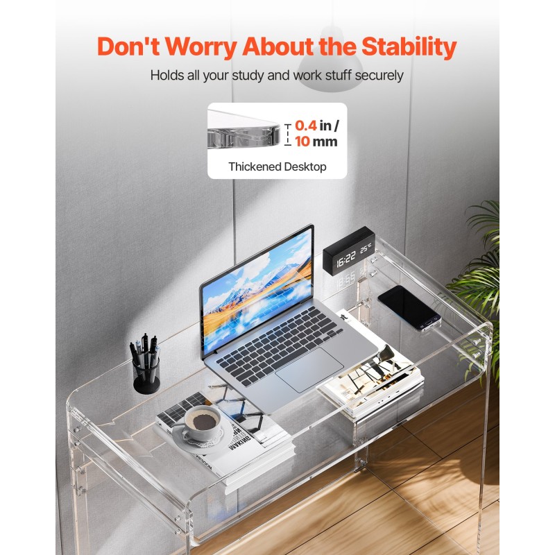 Kaksitasoinen läpinäkyvä akryylipöytä 40 x 85 x 75 cm yöpöytä