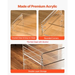 Kaksitasoinen läpinäkyvä akryylipöytä 40 x 85 x 75 cm yöpöytä