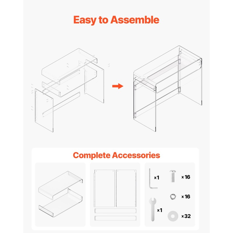 Kaksitasoinen läpinäkyvä akryylipöytä 40 x 85 x 75 cm yöpöytä