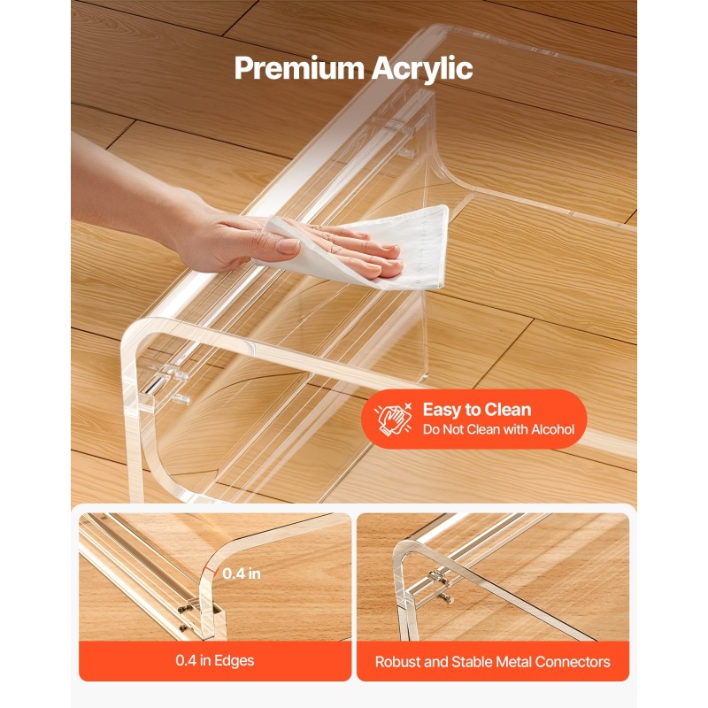 Sohvapöytä akryylinen kaksitasoinen suorakulmainen 50 x 80 x 38 cm läpinäkyvä