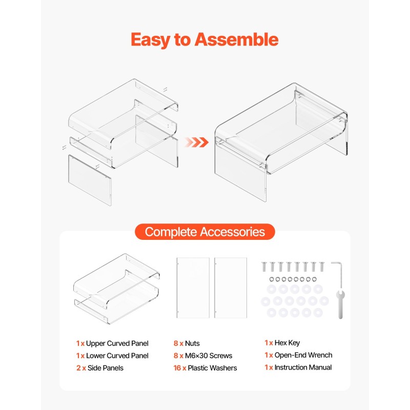 Sohvapöytä akryylinen kaksitasoinen suorakulmainen 50 x 80 x 38 cm läpinäkyvä