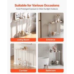 Konsolipöytä akryyli läpinäkyvä kapea kaksitasoinen 100 cm leveä avoin säilytys