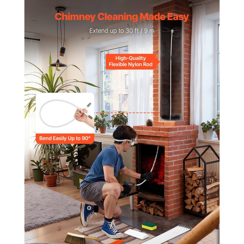 Savupiipun puhdistussarja joustavat nailontangot yhdeksän metriä kaksinkertainen harjapää suojalasit