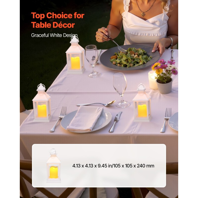 Liekittömät LED koristelyhdyt 12 kpl valkoinen muovi karkaistu lasi korkeus 240 mm