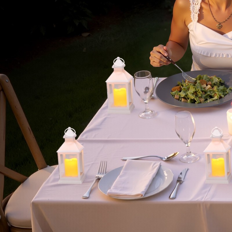 Liekittömät LED koristelyhdyt 12 kpl valkoinen muovi karkaistu lasi korkeus 240 mm