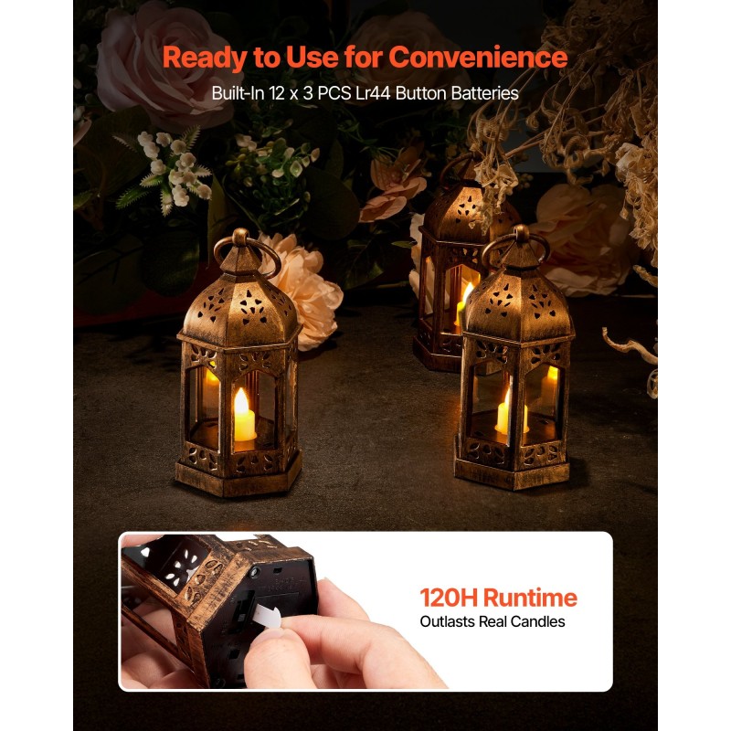 LED-kynttilälyhdyt 12 kpl pronssinvärinen muovi 128 mm ripustusrengas sisäkäyttöön