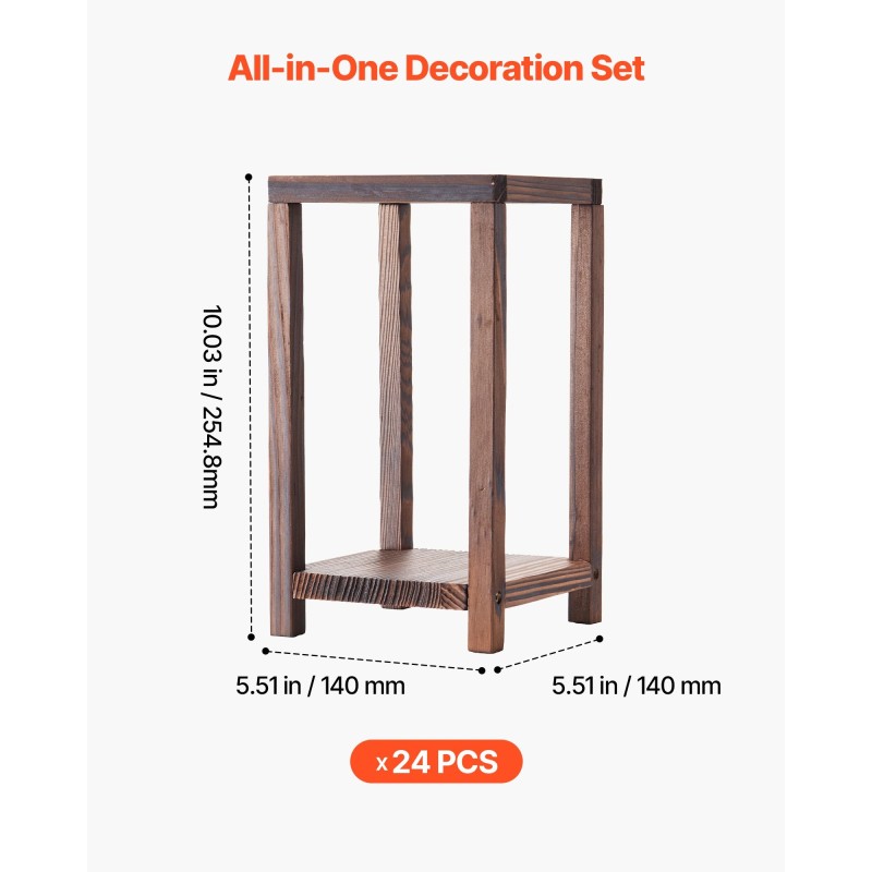 Puinen häälyhtysetti setripuu 24 osaa pöytäkoriste liekittömillä LED-kynttilöillä