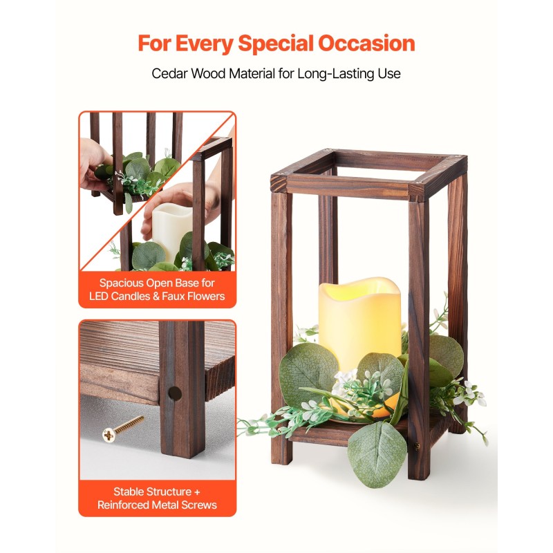 Puutainen häälyhtysetti 12 kpl setripuu 254,8 mm korkea LED-kynttilöillä