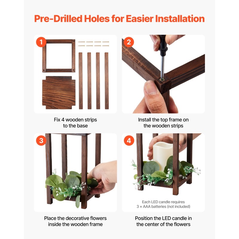 Puutainen häälyhtysetti 12 kpl setripuu 254,8 mm korkea LED-kynttilöillä