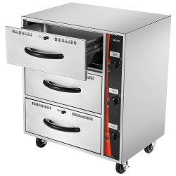 Kolmeosainen lämmityslaatikko ruostumattomasta teräksestä ammattikeittiöön ja cateringkäyttöön