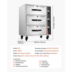 Kolmeosainen lämmityslaatikko ruostumattomasta teräksestä ammattikeittiöön ja cateringkäyttöön