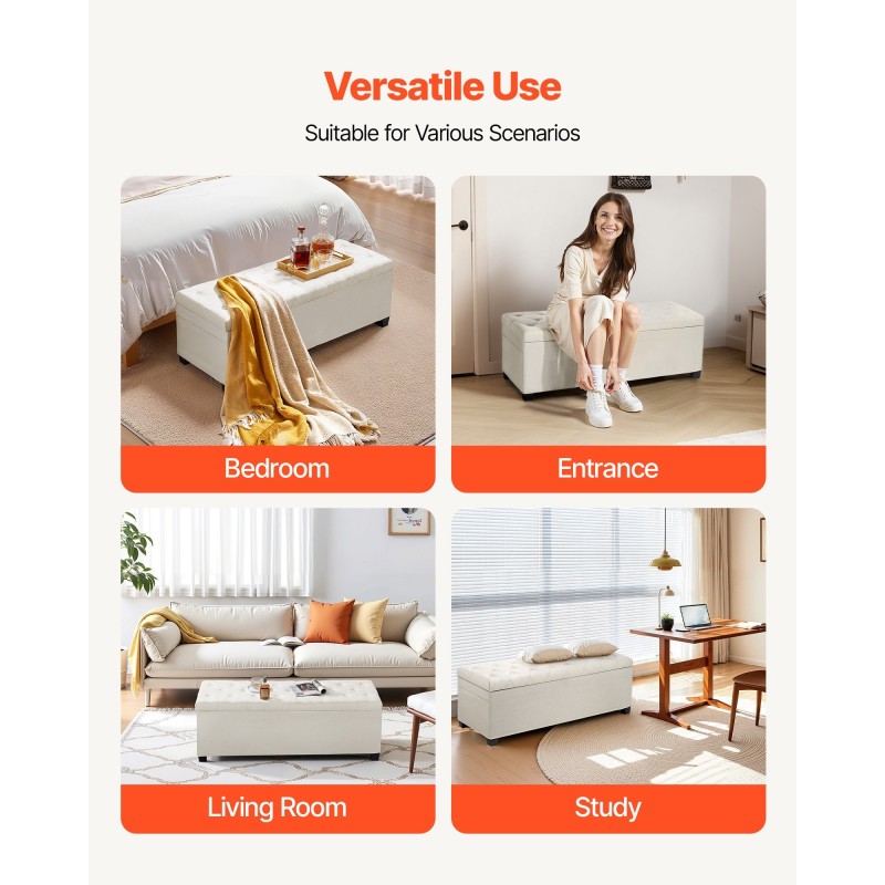 Säilytyspenkki monikäyttöinen metallirunko pellavatyylinen verhoilu beige 110 x 40 x 40 cm