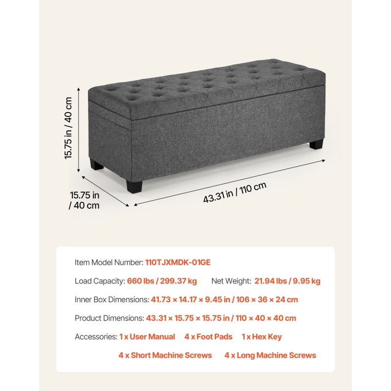 Säilytyspenkki metallirunkoinen istuin käännettävällä kannella 110 cm leveä 40 cm syvä