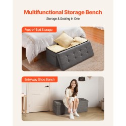 Säilytysrahi verhoiltu pellavamainen kangas taitettava 110 cm harmaa kääntyvä kansi