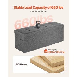 Säilytysrahi verhoiltu pellavamainen kangas taitettava 110 cm harmaa kääntyvä kansi