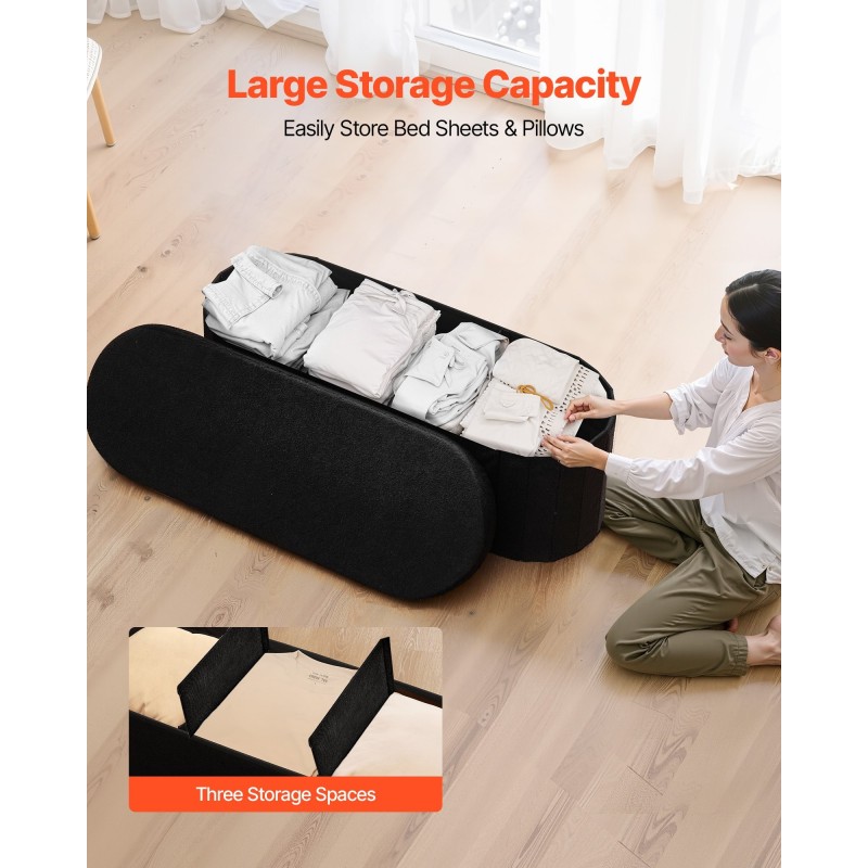 Taitettava säilytyspenkki teddy-verhoilu tilava säilytystila 1100 x 380 x 380 mm