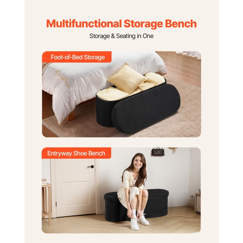 Taitettava säilytyspenkki teddy-verhoilu tilava säilytystila 1100 x 380 x 380 mm