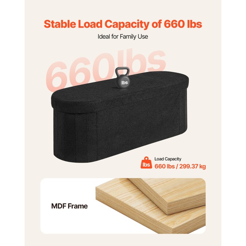 Taitettava säilytyspenkki teddy-verhoilu tilava säilytystila 1100 x 380 x 380 mm